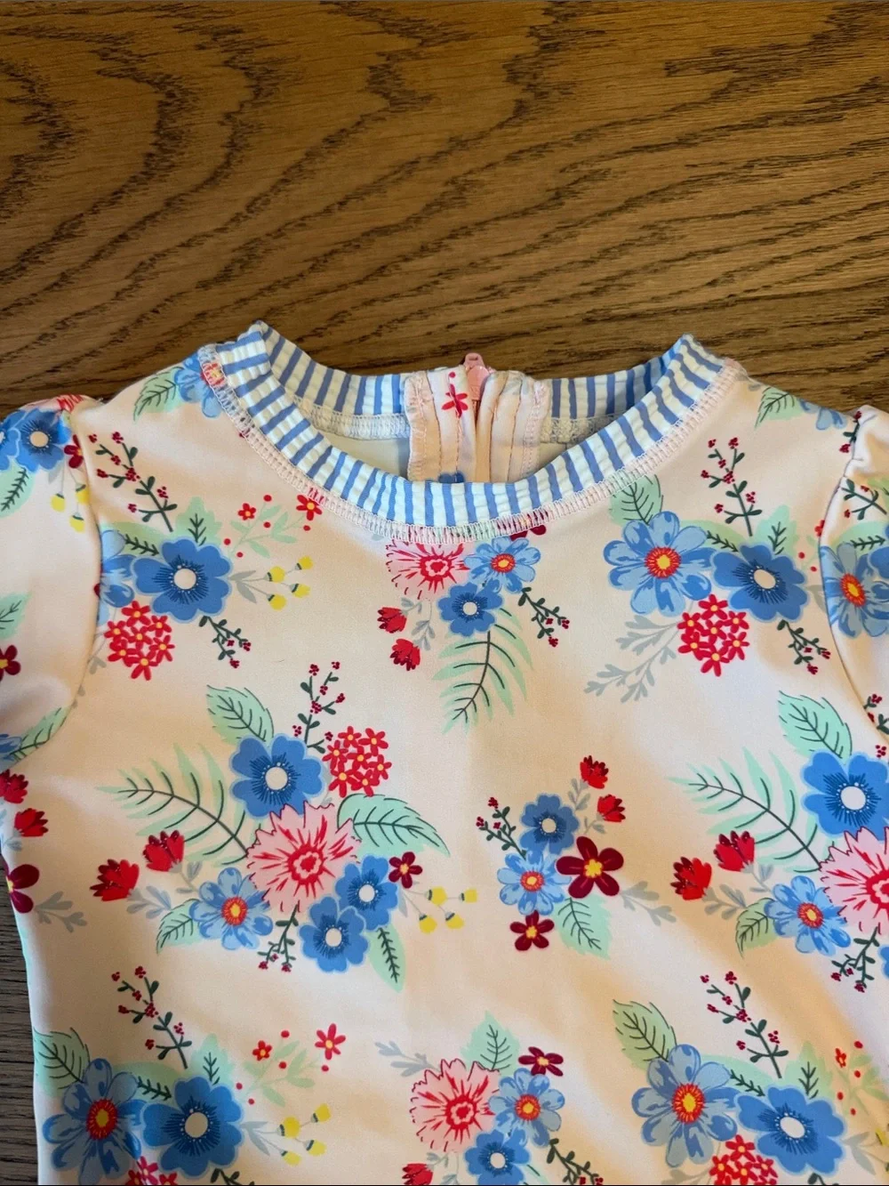 Ruffle Butts Floral Long-Sleeve Rashguard One-Piece - Blue, Pink, Cream
